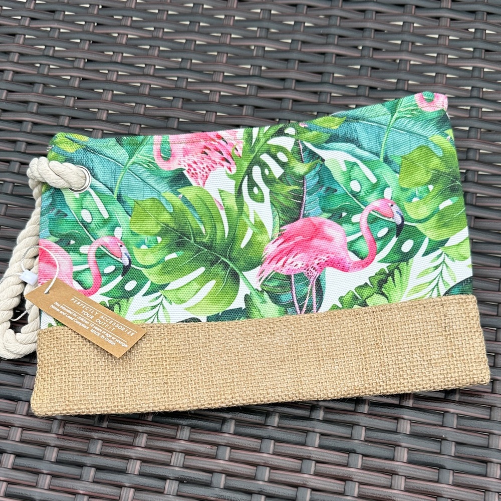 Tropical Flamingo Print Clutch/Wristlet